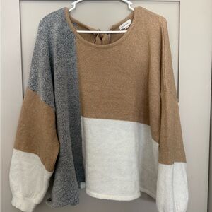 Blu Pepper Multitone Colorblock Sweater - Tan, Gray, and White